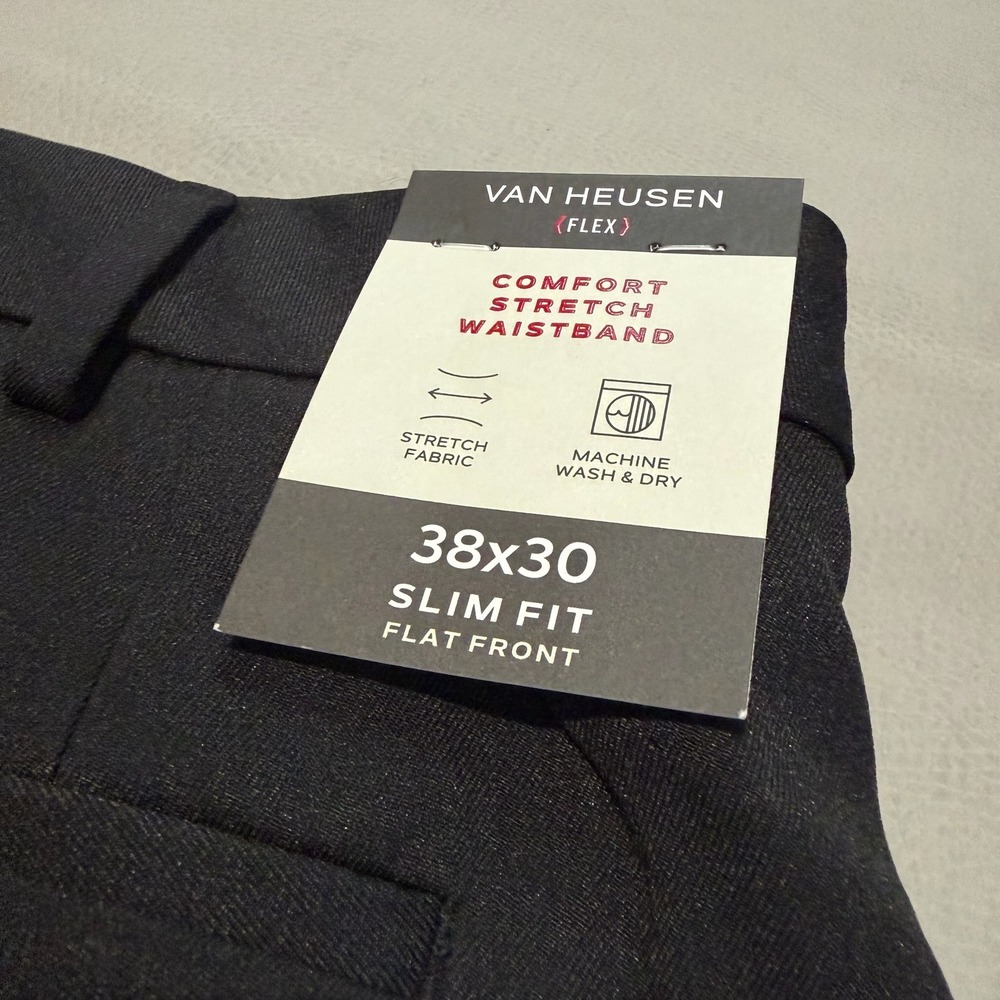 New Van Heusen Flex Slim Fit Men Dress Pant Black 38x30 Flat Front Commuter-6588 - Picture 3 of 12